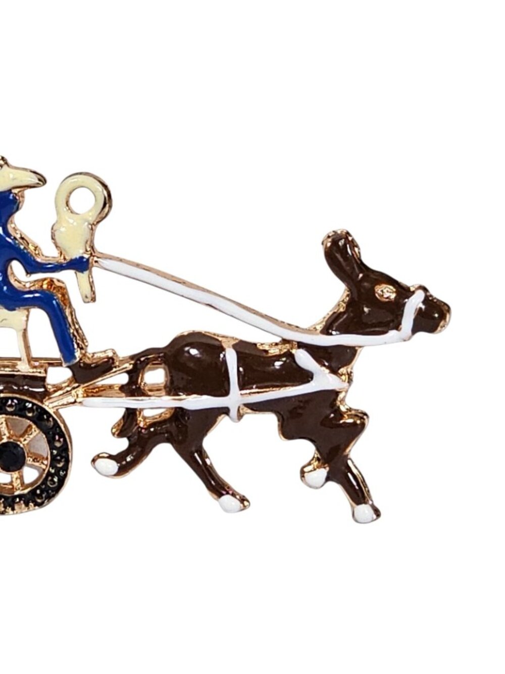 Enamel Donkey Cart Brooch Pin Cowboy with Flowers, Colorful VTG - Picture 4 of 5